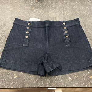 LOFT Dark Blue Jean Shorts with Button Detail